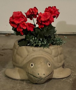 Heavy Turtle Outdoor Planter with Faux Flowers