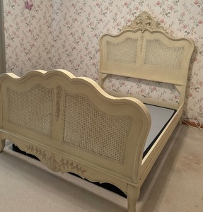 lot 7 image: Vintage French Louis XVI Stye Cream Full Bed Frame, Headboard and Footboard