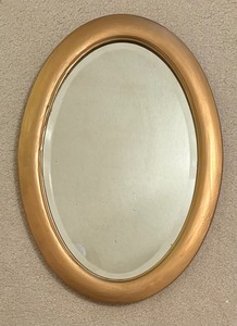 Vintage Heavy Oval Wood Mirror with Gold Painted Frame