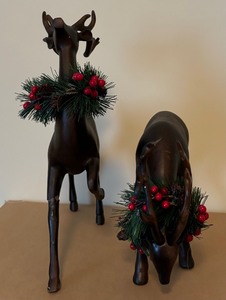 Pair of Wooden Decorative Holiday Deer Figurines