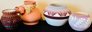 Collection of 4 Unique Sioux and Navajo Pottery Bowls