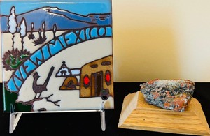 Ceramic New Mexico Coaster and Small Rock Display