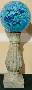 Outdoor Dcor with a Cement Base and Stained Glass Sphere