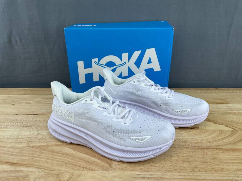 lot 5B image: Brand New Hoka Clifton 9 Shoes Mens Size 10 Sneakers White $145 Retail L