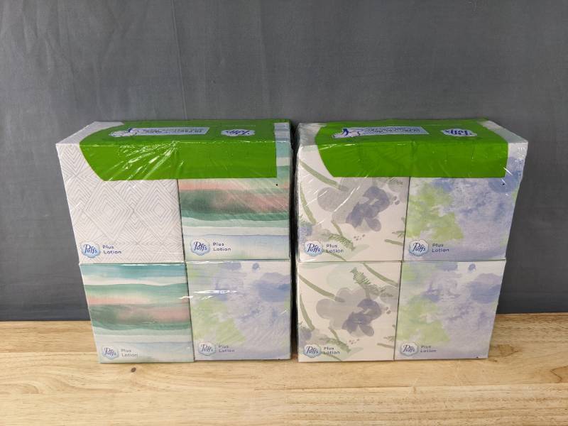 lot 209 image: 2 Brand New Puffs Plus Lotion 4-Pack 2-Ply Facial Tissue Cubes L