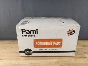 lot 64 image: Brand New 24 Packs of 4 Pami Copper Coated Heavy Duty Scrubbing Pads $89.99 Retail B