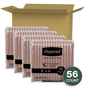 lot 56 image: Brand New Four 14-Packs Adult Depend Night Defense Incontinence Underwear 56 Total - Size Large $55 Retail B
