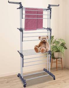 lot 61 image: New Bigzzia Clothes Drying Rack Folding Drying Rack Clothing 4 Tier Clothes Horses Rack Stainless Steel Laundry Drying Rack with Two Side Wings Grey B