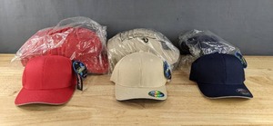 lot 42 image: 25 Brand New Yupoong Khaki, Navy and Red Hats SmallMedium A