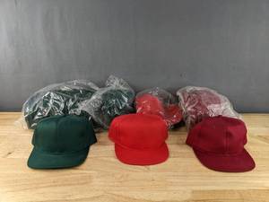 lot 79 image: 22 Brand New Yupoong Youth Boys Red, Cardinal Red, and Spruce Green Hats OSFM A