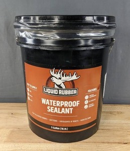 lot 40 image: Brand New Liquid Rubber Waterproof Sealant - Multi-Surface Leak Repair Indoor and Outdoor Coating, Water-Based, Easy to Apply, Original Black, 5 Gallon $169.95 Retail B