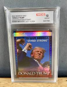 lot 8 image: Brand New 2024 Merrick Mint Donald Trump Assassination Attempt Gem Mint 10 Graded N