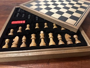 lot 60 image: Delux Vintage Edition Wood Game Chess & Checkers Set 2 in 1.