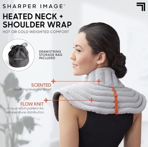 lot 54 image: SHARPER IMAGE Heated Neck & Shoulder Aromatherapy Wrap, Lavender Scented Hot & Cold Therapy, Weighted Muscle Pain & Stress Relief, Luxurious Soft Plush, Adjustable Fit, Relaxation & Self-Care