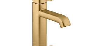 lot 21 image: New Kohler Cordate Single-handle Bathroom Faucet - Gold With Pop Up Drain Clicker  Optional Top Plate
