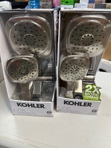 lot 182 image: 2 Kohler Adjuste 2 Piece Magnetic Shower Head Combos - Brushed Nickel Finish - Have Been Used
