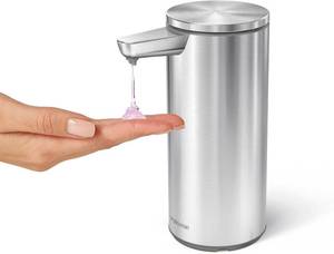lot 170 image: Simplehuman 9 oz. Touch-Free Automatic Rechargeable Sensor Pump, Brushed Stainless Steel - Retail $69.99