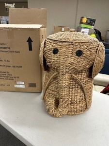 lot 177 image: Home Decorators Collection Elephant Natural Woven Wood Laundry Room Hamper Basket with Lid (16 W)