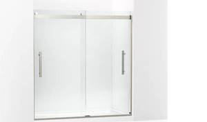 lot 19 image: Kohler Tellin Frameless sliding shower door, 78 H x 59 W, with 516 thick Crystal Clear glass, Anodized Brushed Nickel - Retail $739.99
