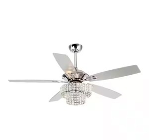 lot 28 image: Parrot Uncle Howell 52 in. Indoor Downrod Mount Crystal Chrome Ceiling Fan Chandelier with Light Kit and Remote Control