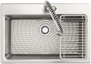 lot 98 image: New Kohler Pro-Function Kitchen Sink Kit - with Vibrant Stainless Albany Pull Down Faucet 78960-1PC-NA, Sink, Silicone Mat, Strainer & More