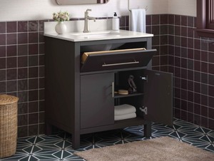 lot 13 image: Kohler Orime 30 Bath Vanity With Quartz Vanity Top & Quartz Backsplash Dark Gray