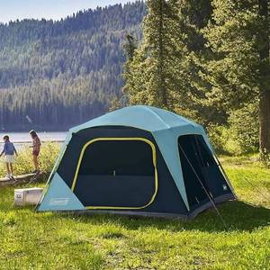 lot 204 image: New Coleman Skylodge 10-Person Instant Camping Tent with E-Port, Mesh Storage Pockets, Ground Vent, Weathertec System, and Carry Bag, Blue and Black