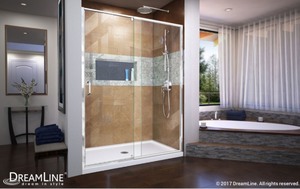 lot 43 image: DreamLine Flex 56 to 60 in. x 72 in. Framed Pivot Glass Shower Door in Chrome
