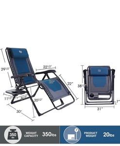 lot 201 image: New TIMBER RIDGE Zero Gravity Chair Oversized Lounger  Recliner - 350Lb Capacity