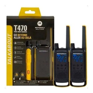 lot 103 image: Motorola Solutions, Portable FRS, T470, Talkabout, Two-Way Radios, Emergency Preparedness, Rechargeable, 22 Channel, 35 Mile, Black WYellow, 2 Pack
