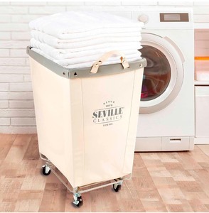 lot 171 image: Seville Classics Commercial Rolling Contemporary Square Canvas Laundry Hamper, Natural White (18.25 in. W x 18.25 in. D x 27.5 in. H)