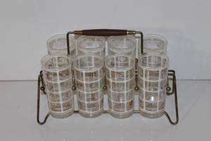 lot 41 image: MCM Painted Glass Drinkware Set