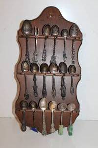 lot 50 image: Sterling Silver Souvenir Spoons, Fork & Rack