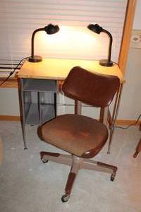 lot 93 image: MCM Desk, Chair & Desk Lamps