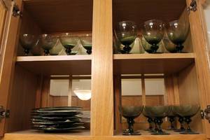 lot 119 image: MCM Green Glass Stemware & Plates Set