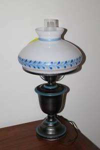 lot 97 image: Milk Glass & Pewter Lamp