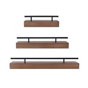 Melannco Set of 3-Natural Floating Shelves with Metal Rail, 12 in. 18 in. 24 in. Customer Returns See Pictures