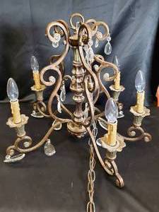 Vintage Chandelier with Six Light Fixtures and Decorative Crystals