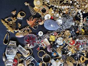 Mixed Lot of Vintage and Costume Jewelry with Decorative Mirror