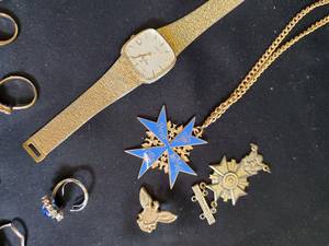 Collection of  Jewelry Including Rings, Necklace, and Medals