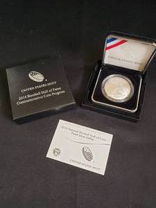 2014 Baseball Hall of Fame Commemorative Proof Silver Dollar Coin with Certificate of Authenticity