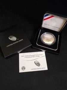2014 National Baseball Hall of Fame Uncirculated Silver Dollar Coin with Certificate of Authenticity