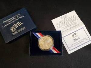 2010 American Veterans Disabled for Life Uncirculated Silver Dollar Coin with Box and Certificate