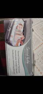 lot 77 image: Trend Lab Flannel Changing Cover and Little Traveller baby Blanket, belt strap cover & Travel Pillow (New)