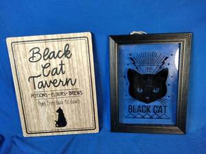 lot 123 image: 2 Pieces of Black Cat Wall Art