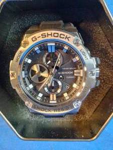 lot 105 image: New G-Shock Mens G-Steel Bluetooth Solar-Powered Chronograph Watch - BlackSilvertone, Retails for $385