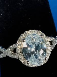 lot 106 image: New Sofia B. Sterling Silver Oval CZ Halo Bridal Set, Size 7