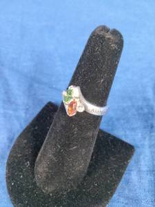 lot 107 image: Sterling Silver Couples Personalized Diamond-Accent and Simulated Marquise Birthstone Ring, Size 6