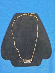 lot 133 image: 14K Gold Over Brass Engraved Name with Flourished Heart Scroll Plaque Necklace, Lauren