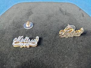 lot 136 image: 24K Gold-Plated Sterling Silver Name Earrings, Melissa